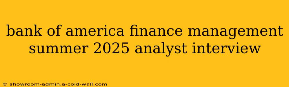 bank of america finance management summer 2025 analyst interview